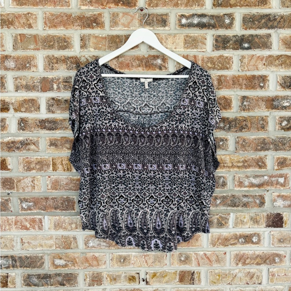 Joie Black Gray Paisley Printed Tunic Top Medium